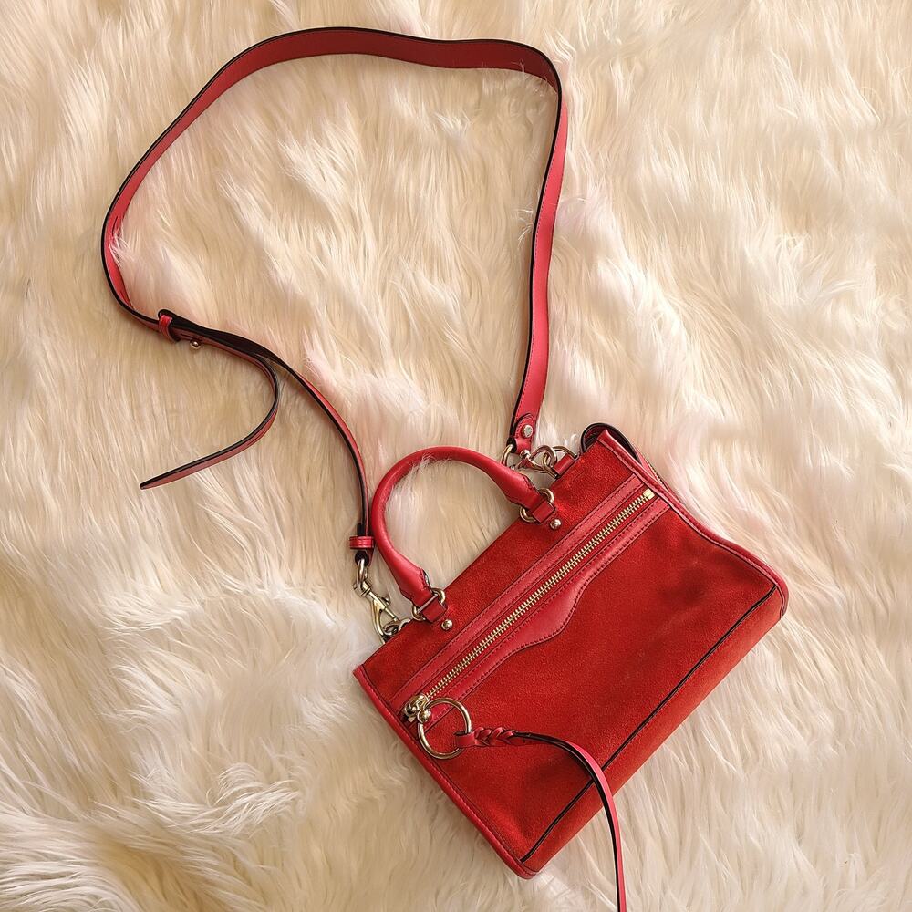 Rebecca Minkoff Purse Micro Bedford Crossbody Zip Satchel Scarlet Red Bag Tote - Picture 2 of 8